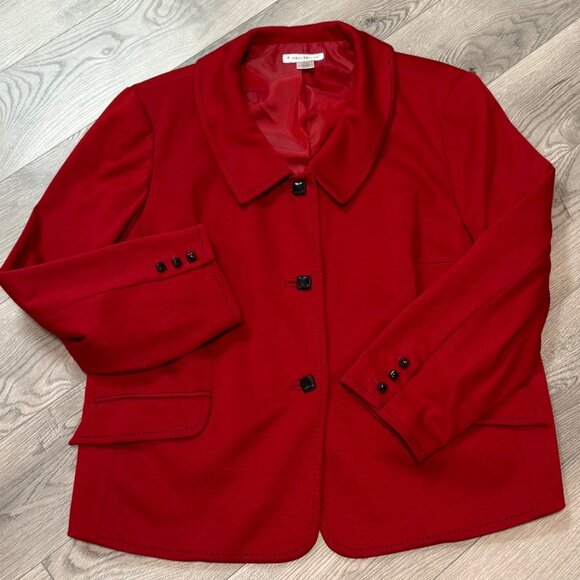 John Meyer Womens Blazer Jacket Plus Size 22W Red VTG Y2K Black Stitching Accent - Picture 3 of 16